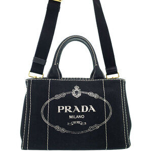 Prada Canapa Convertible 2way Tote Shoulder Bag Black